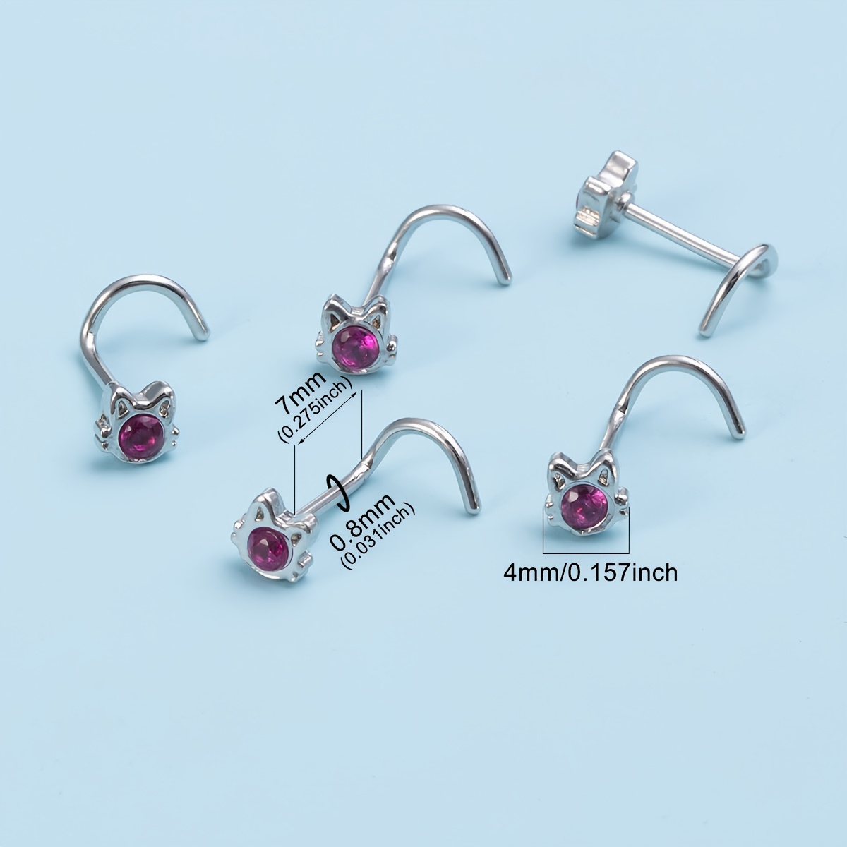 Set of 2 Adorable Cat Nose Zircon Studs for Various Piercings